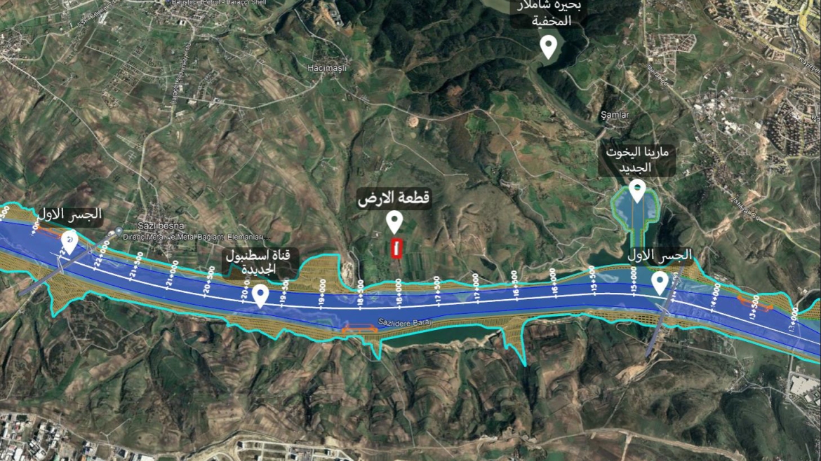 Land for sale, directly to the right of the Istanbul Canal